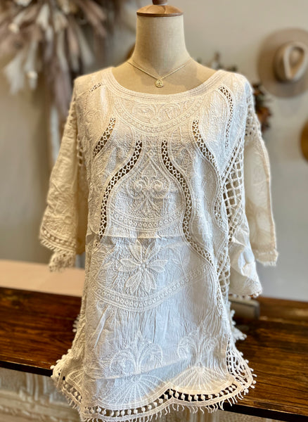 Ivory Embroidered Crochet Top