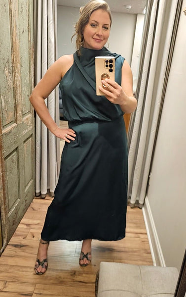 Satin Green Sleeveless Dress