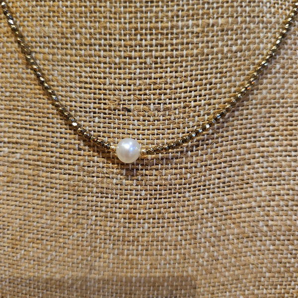 Pyrite Necklace with Charm- Cross or Pearl