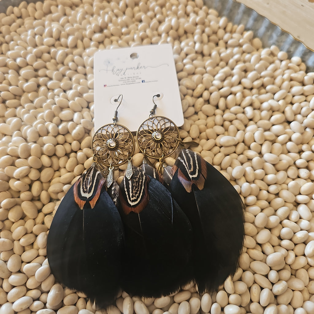 #2 Black boho feather earring