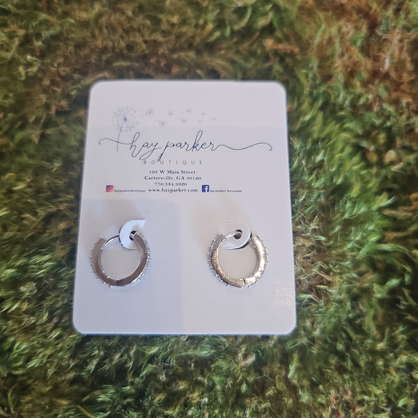 #19 Silver Pave Tiny Hoops