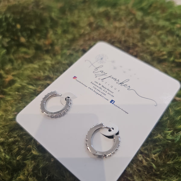 #19 Silver Pave Tiny Hoops