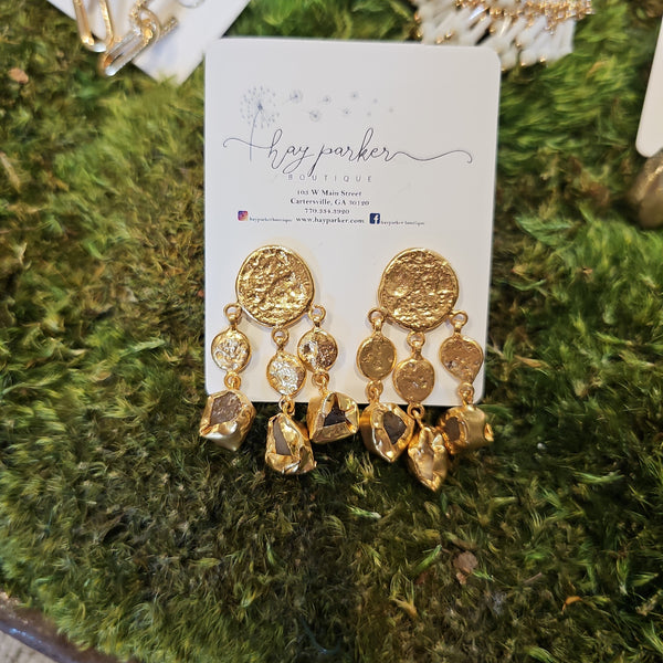 Golden Stone Chandelier Earrings