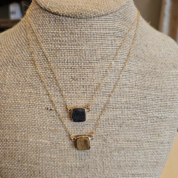 Gold Necklace with Druzy Stone Black or Bronze