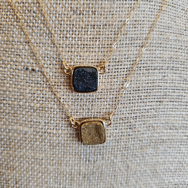 Gold Necklace with Druzy Stone Black or Bronze