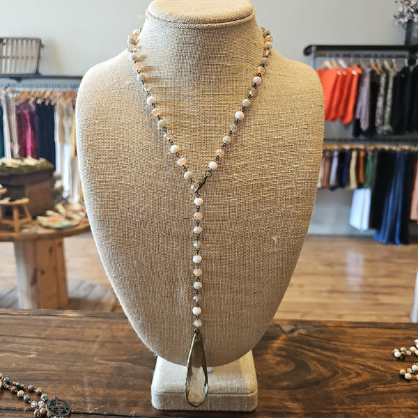 Peach - Tear Crystal "Y" Necklace