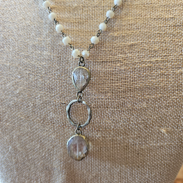 Triple Pendant- Cream Beaded Necklace