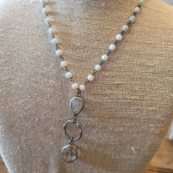 Triple Pendant- Cream Beaded Necklace