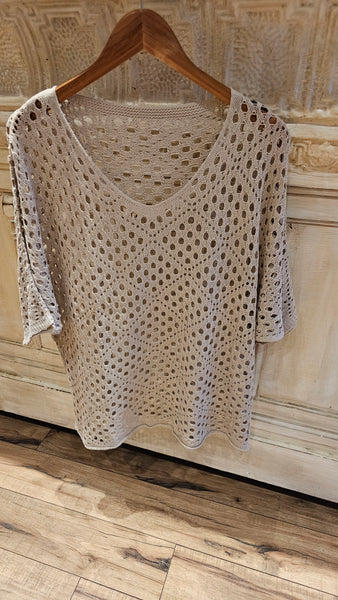 Tan Open-knit Top