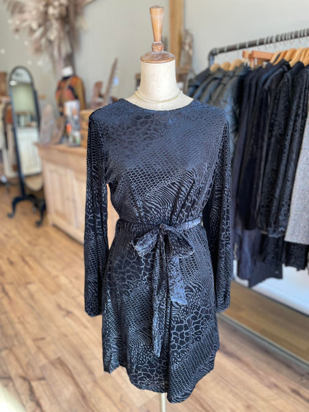 Black Velvet Printed Mini Cocktail Dress
