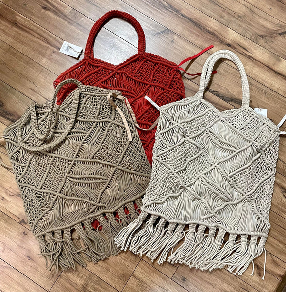 Woven Cotton Macrame Large Fringe Bags- Multiple Colors Available