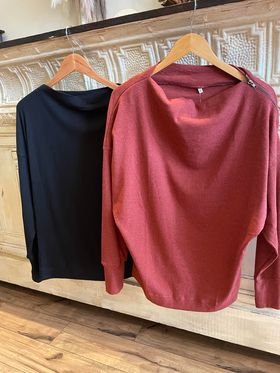 Zippered Sleeve Dolman Sweater - Cinnabar or Black