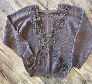 Open back Sweater with lace trim in Mocha