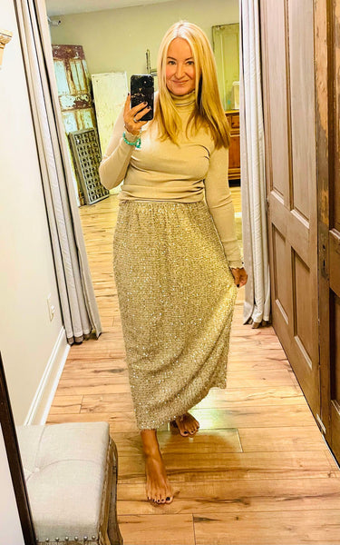 Long Beige Sequin Skirt