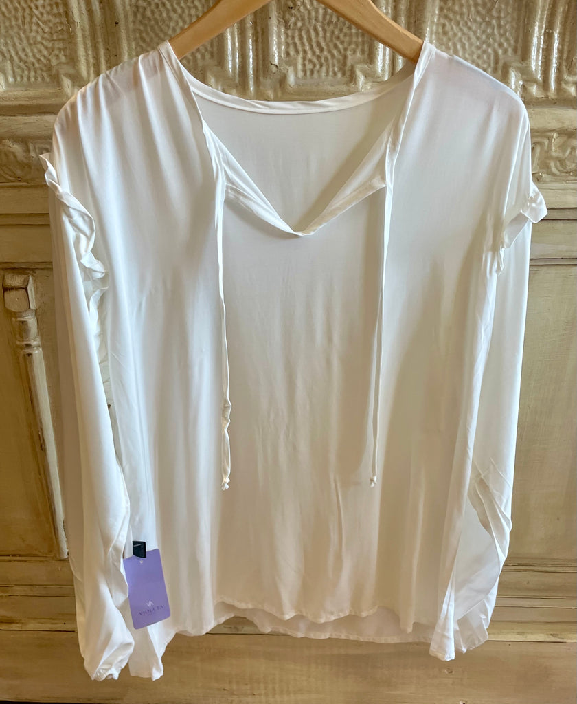 White Tassel Tie Blouse