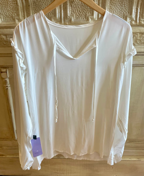 White Tassel Tie Blouse