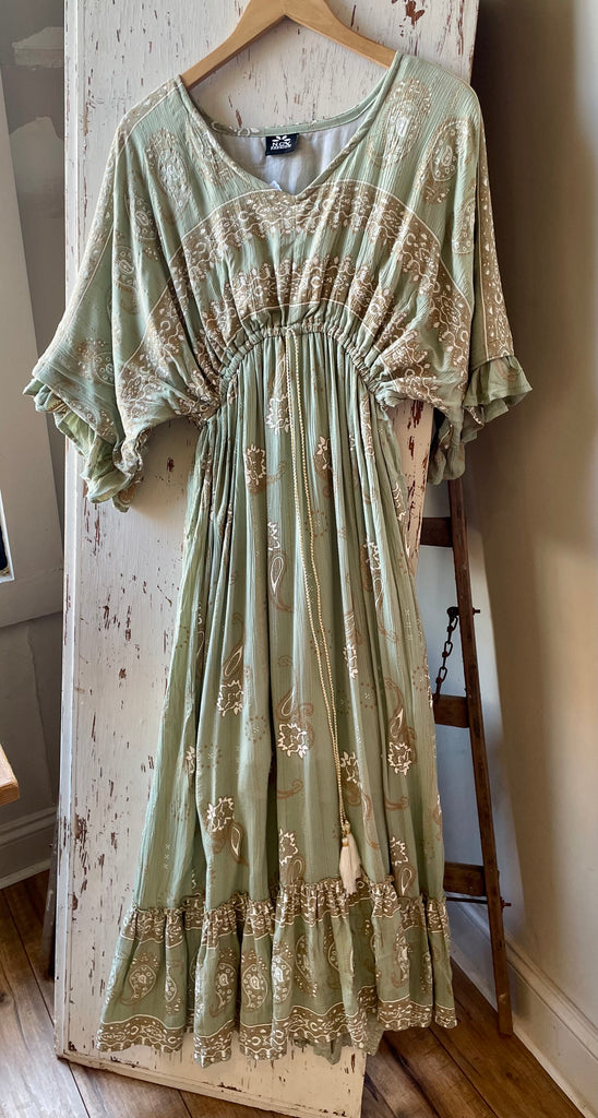 Mint Green & Gold Metallic Boho Maxi