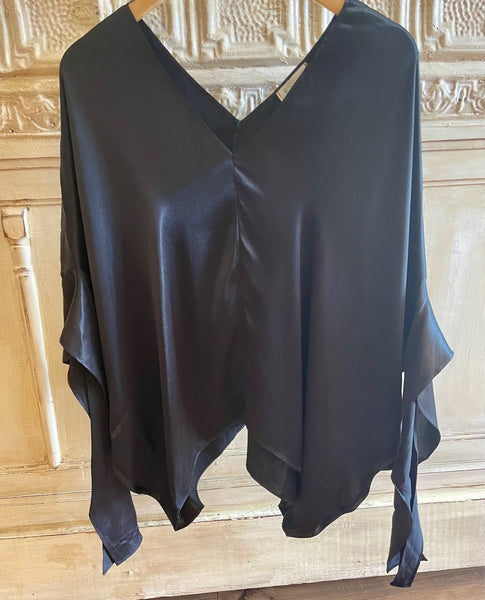 Black Satin Batwing Blouse