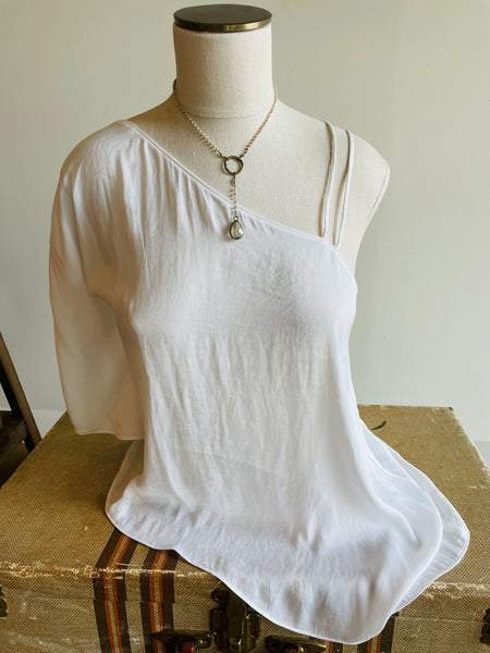 One Shoulder White Blouse