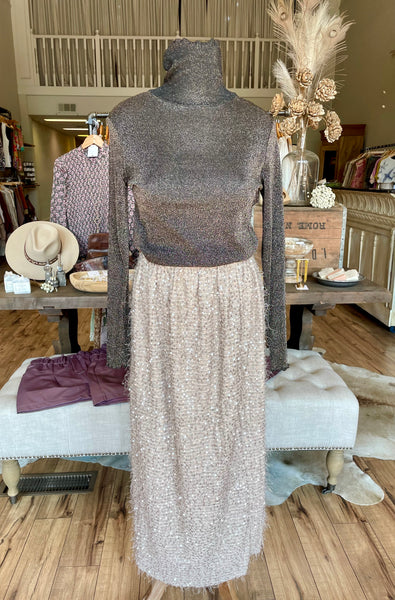 Long Beige Sequin Skirt