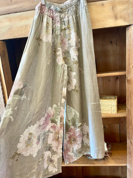 Vintage Floral Linen Palazzo Pants