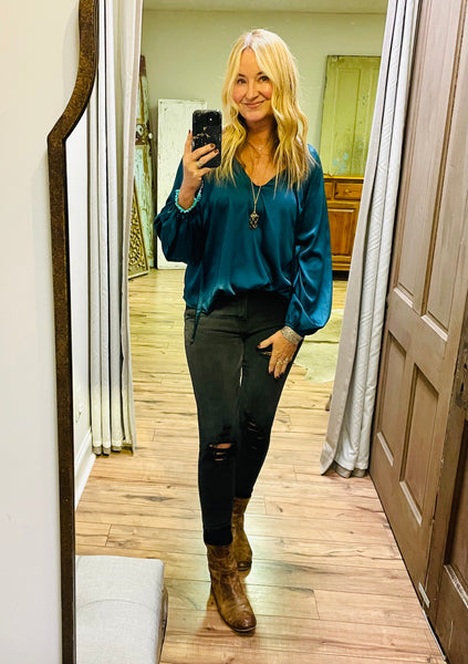 Teal Satin Blouse