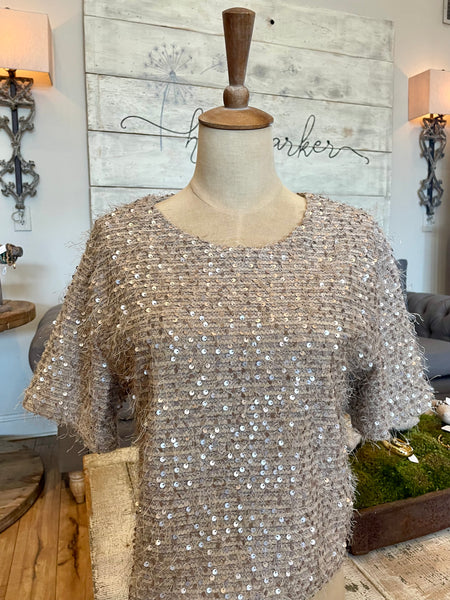 Light Beige Cropped Sequin Top