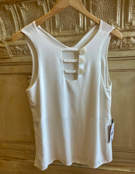 White Button Front Detail Top