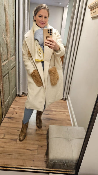 Molly Bracken LONG SHEEPSKIN EFFECT COAT