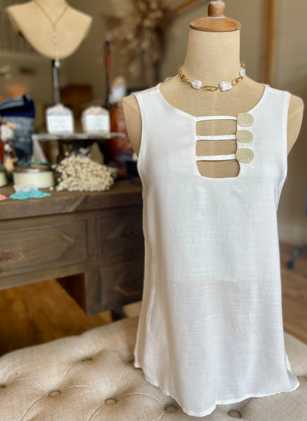 White Button Front Detail Top