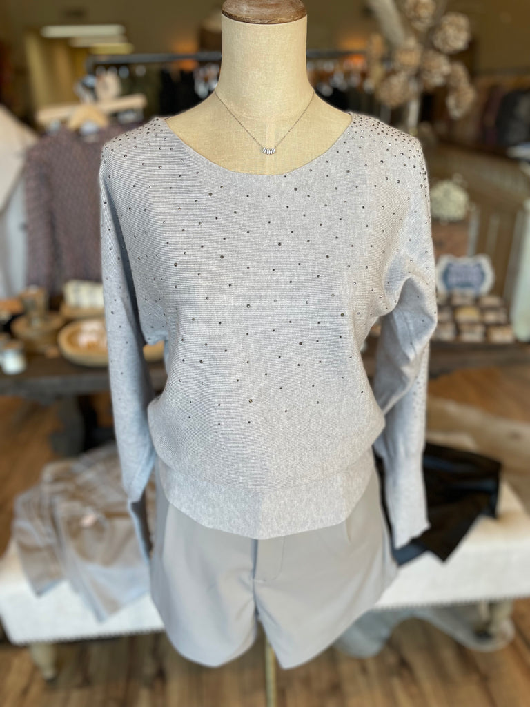 Dove Grey Shimmer Studded Sweater