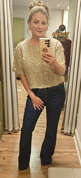 Light Beige Cropped Sequin Top