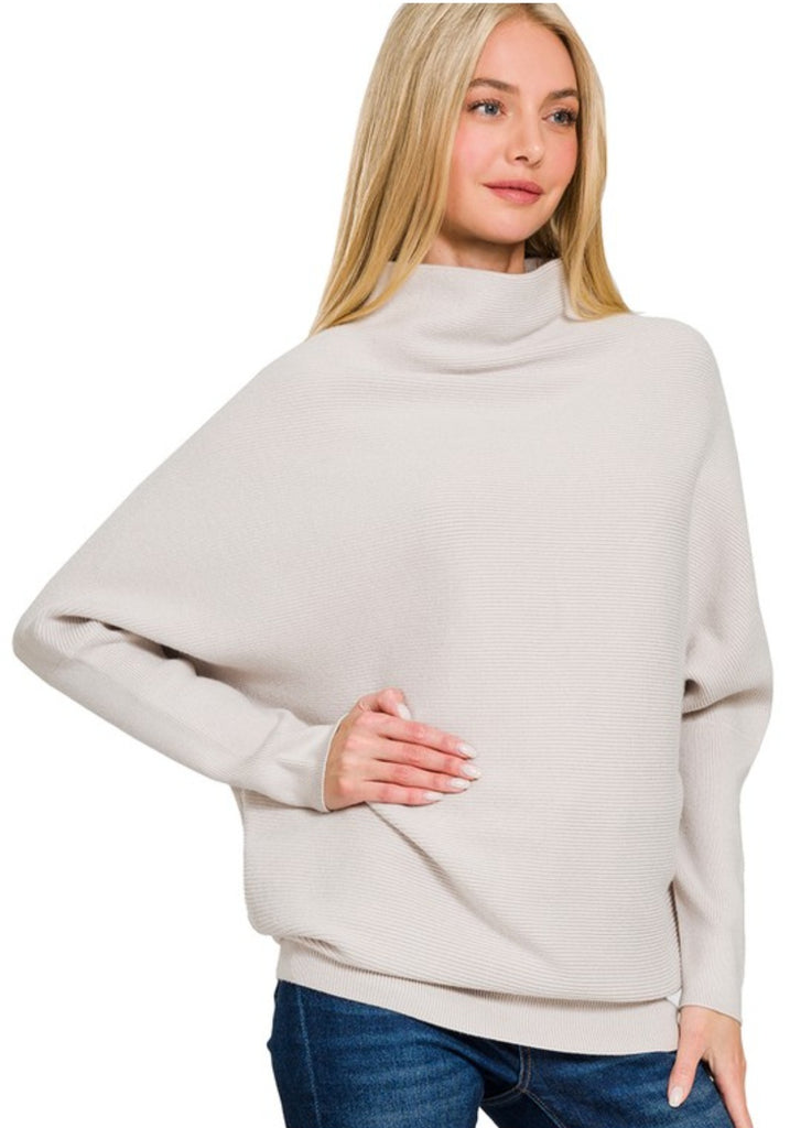 Bone- Dolman Mock Neck Sweater