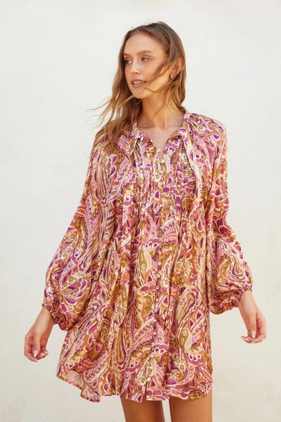 Spring Paisley Print Shirt Dress