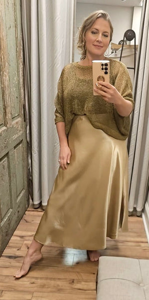 Long Satin Skirt in Champagne