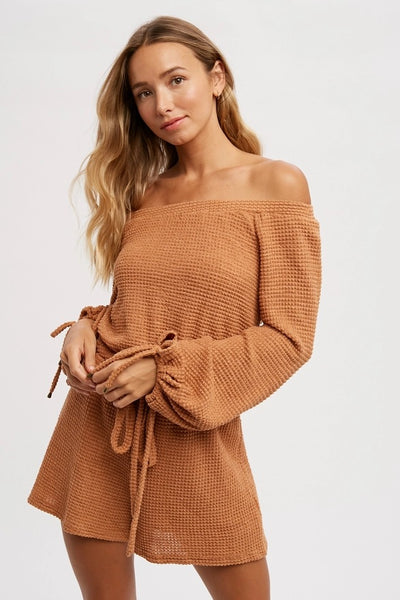 Off the Shoulder Waffle Romper