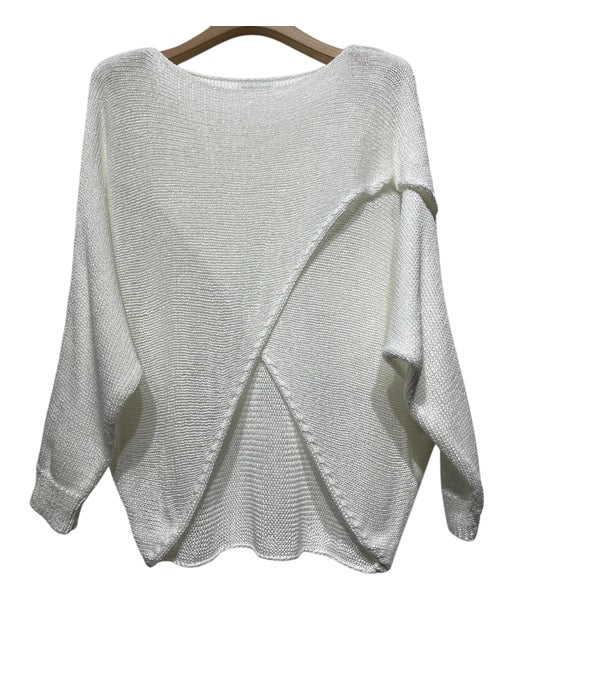 Cotton Cross-Over White Knit Sweater- White