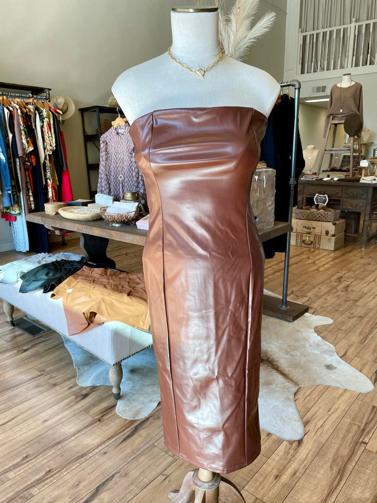 Vegan Leather Strapless Dress