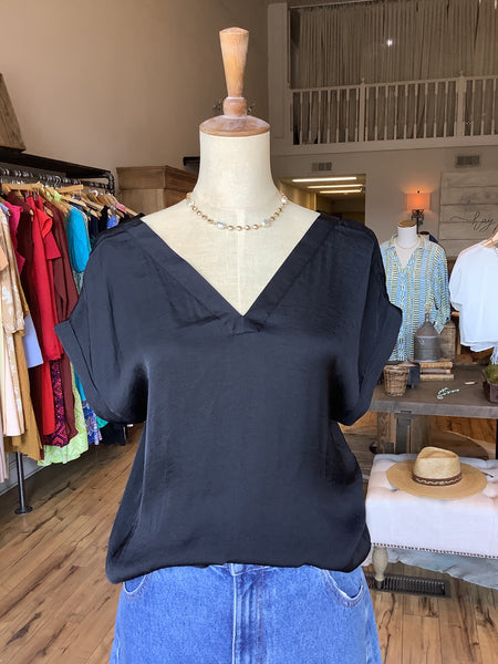 Black silk v neck