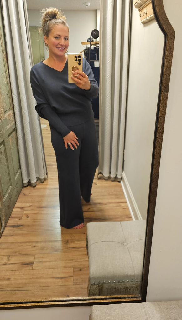 Sweater & Wide Leg Pant Lounge Set in Dark Denim