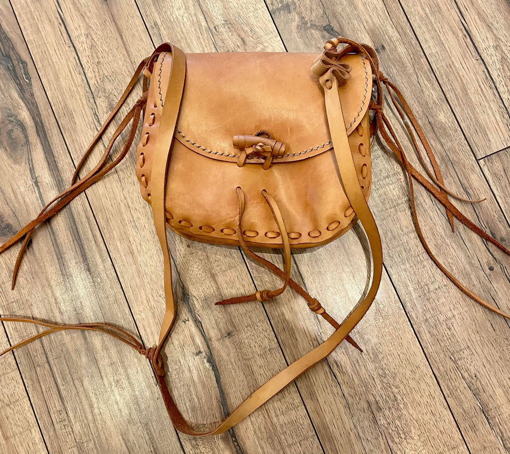 Pranee Camel Leather Artisan Crossbody Bag