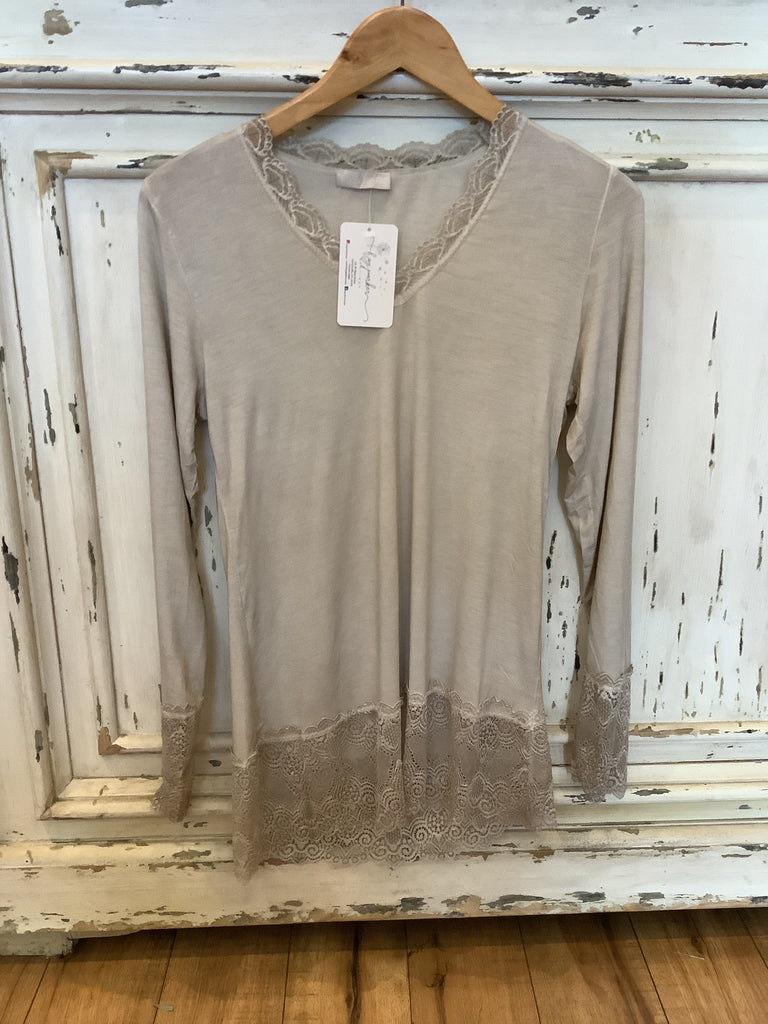 Lace Long Sleeve Tee-One Size